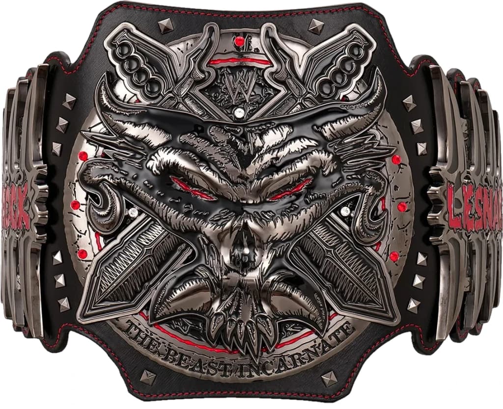 Replica championship title belt finished to display standard, plate by plate.