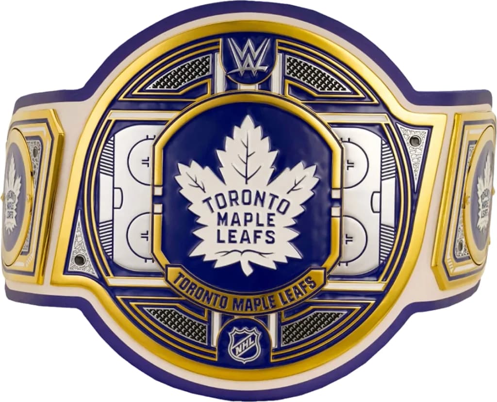 Replica championship title belt finished to display standard, plate by plate.