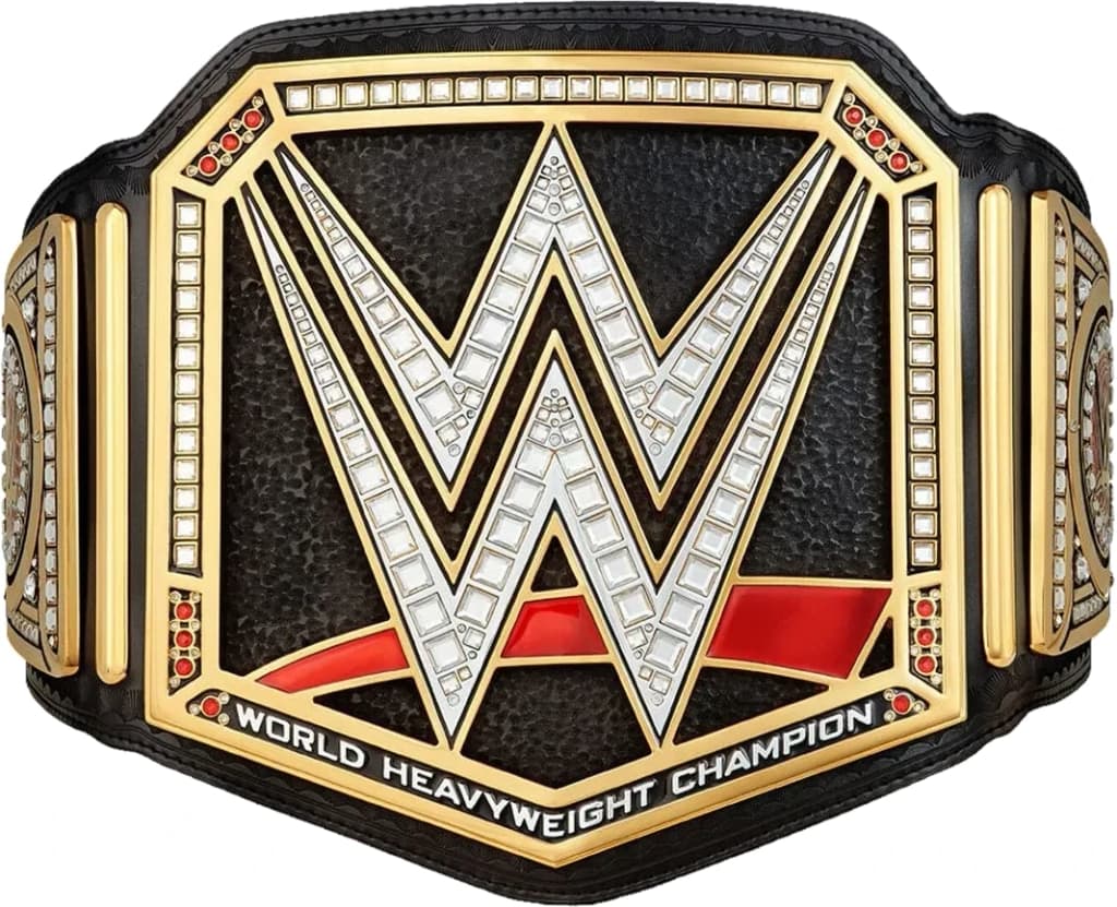 Replica championship title belt finished to display standard, plate by plate.