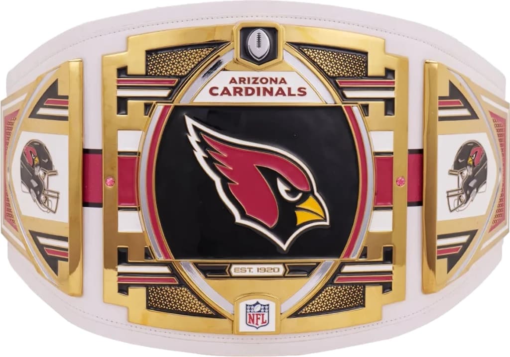 Replica championship title belt finished to display standard, plate by plate.