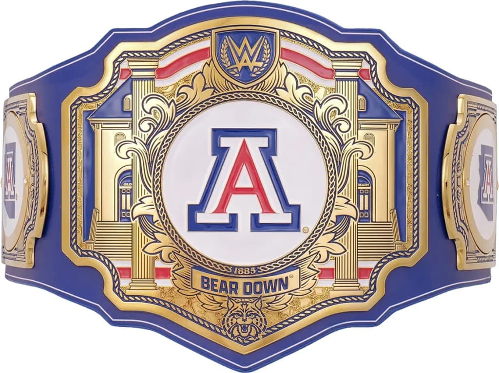 Replica championship title belt finished to display standard, plate by plate.