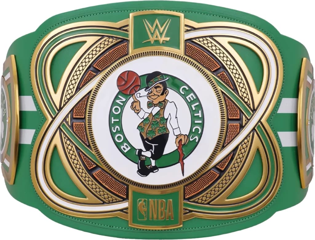 Replica championship title belt finished to display standard, plate by plate.