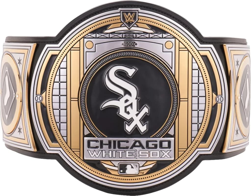 Replica championship title belt finished to display standard, plate by plate.
