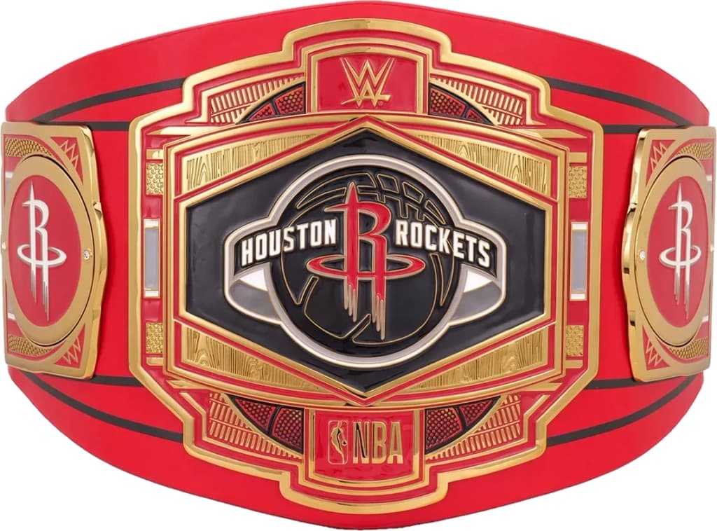 Replica championship title belt finished to display standard, plate by plate.
