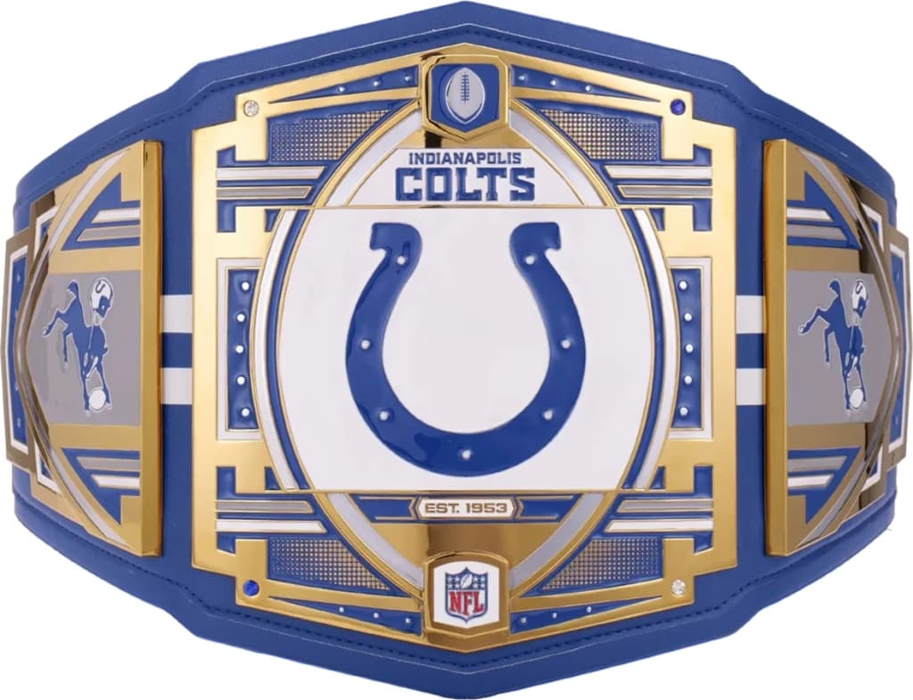 Replica championship title belt finished to display standard, plate by plate.