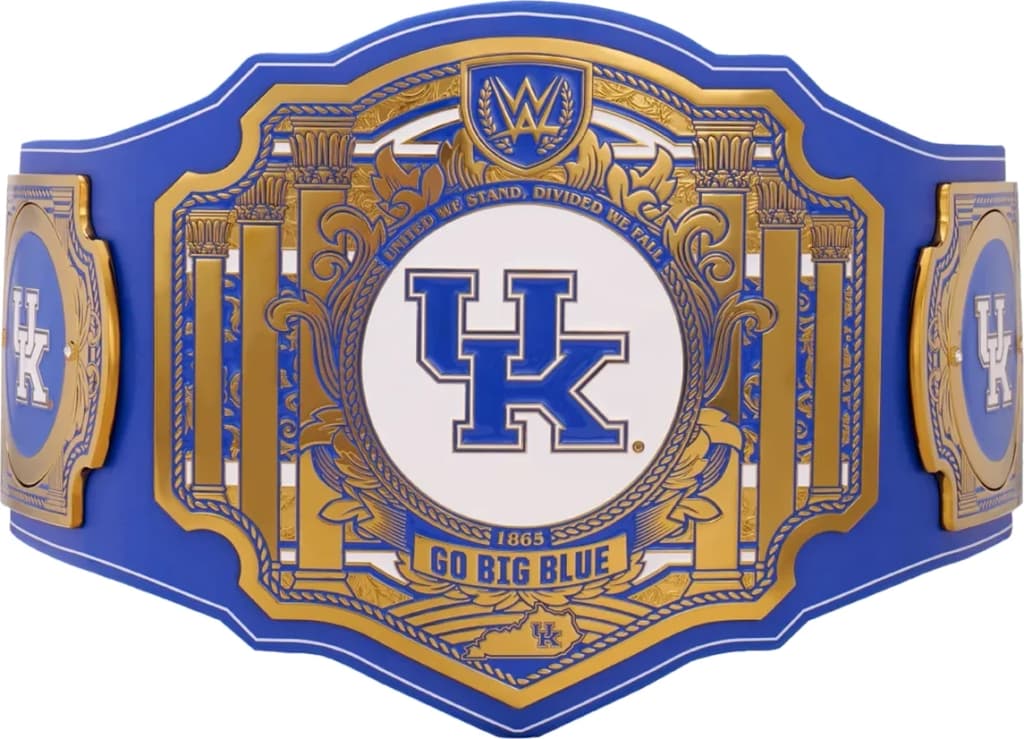 Replica championship title belt finished to display standard, plate by plate.