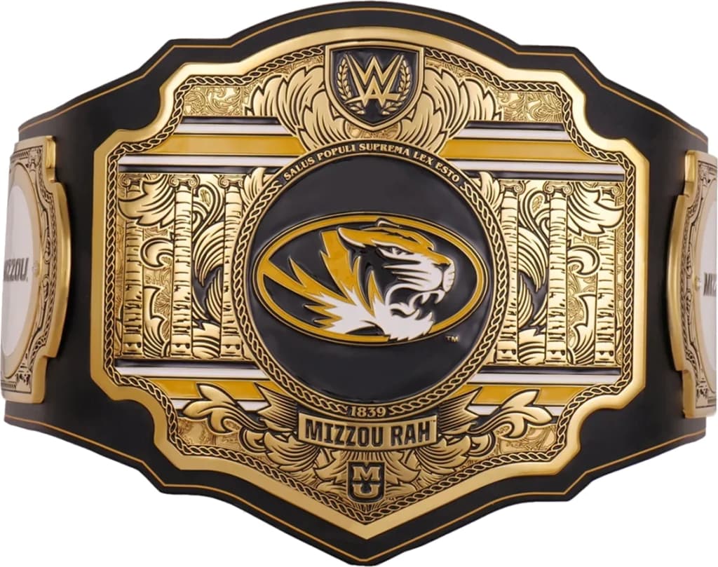 Replica championship title belt finished to display standard, plate by plate.