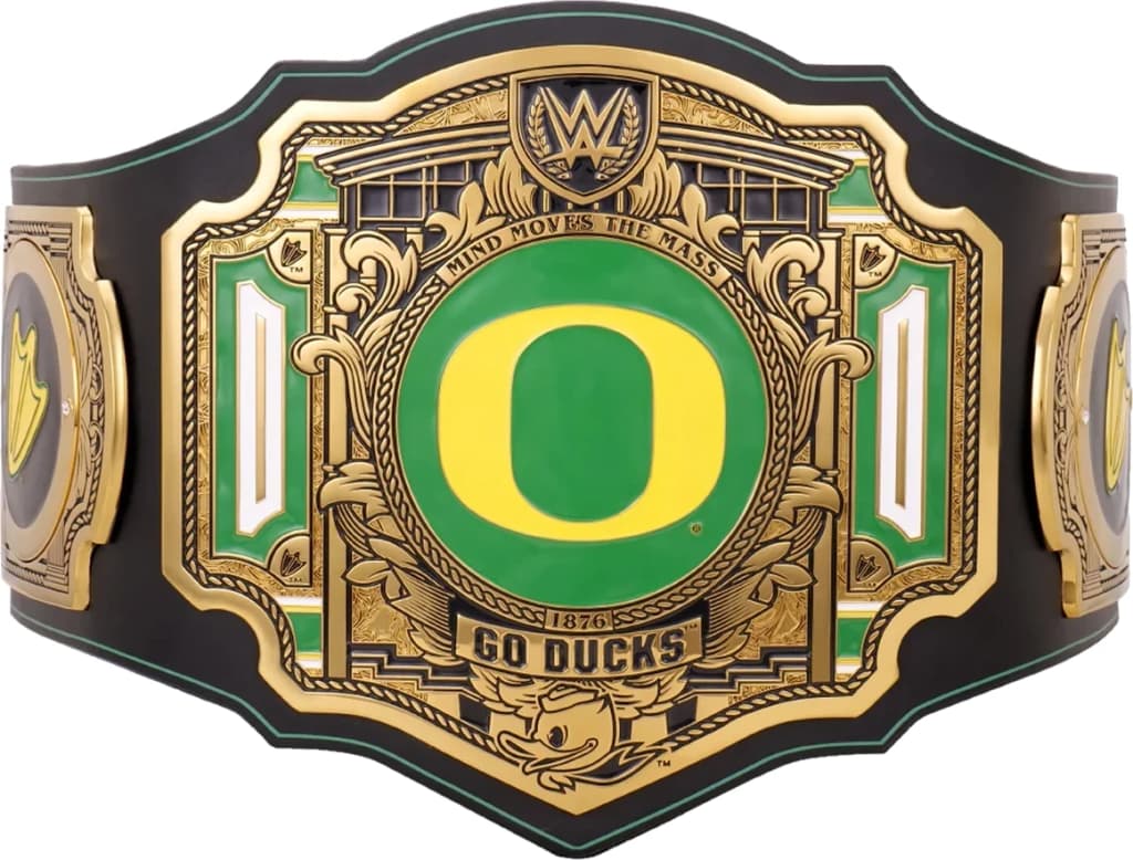 Replica championship title belt finished to display standard, plate by plate.