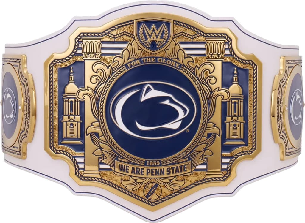 Replica championship title belt finished to display standard, plate by plate.