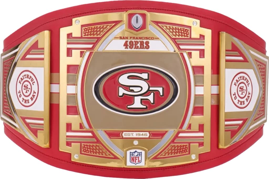 Replica championship title belt finished to display standard, plate by plate.