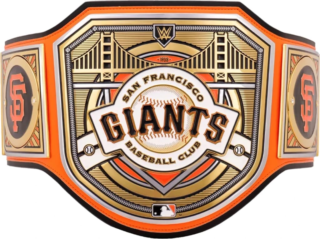 Replica championship title belt finished to display standard, plate by plate.