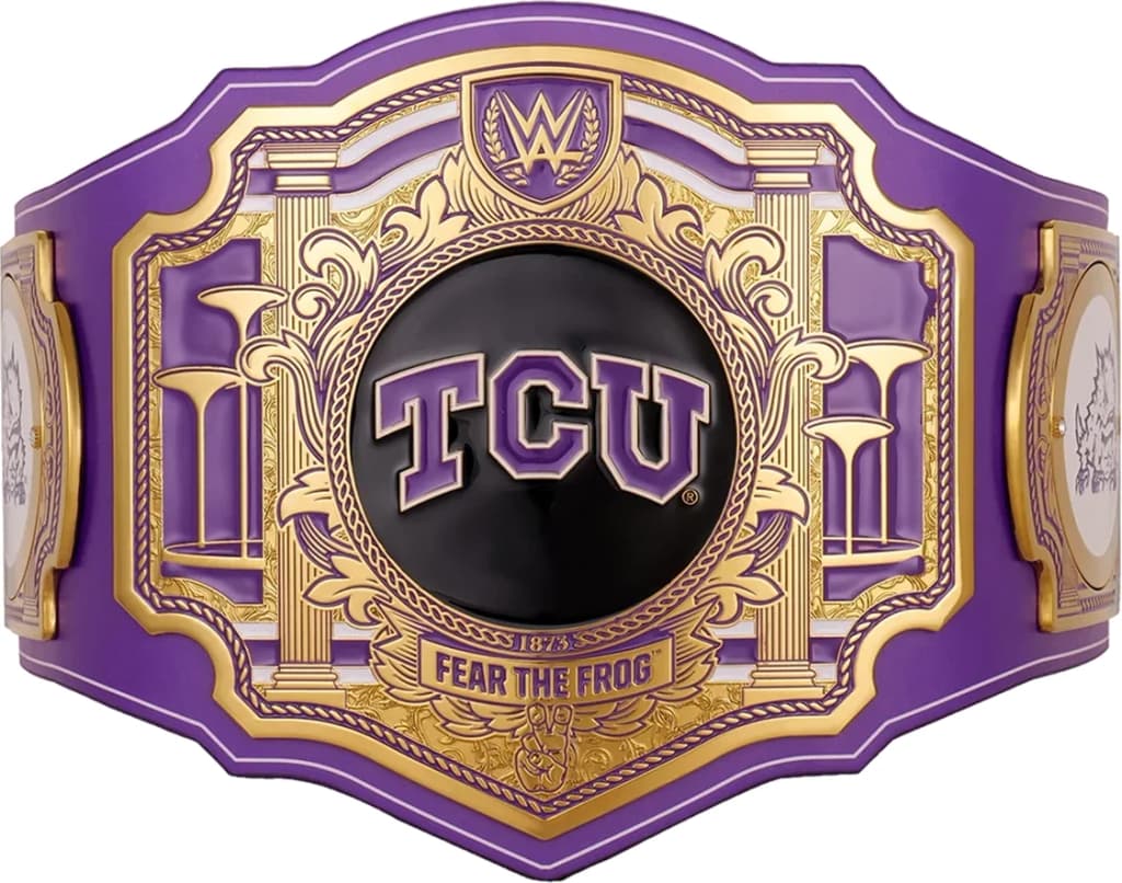Replica championship title belt finished to display standard, plate by plate.