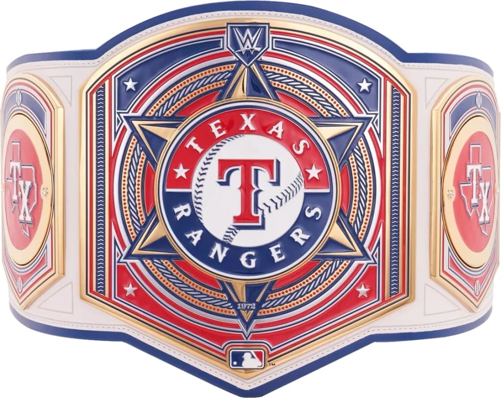 Replica championship title belt finished to display standard, plate by plate.