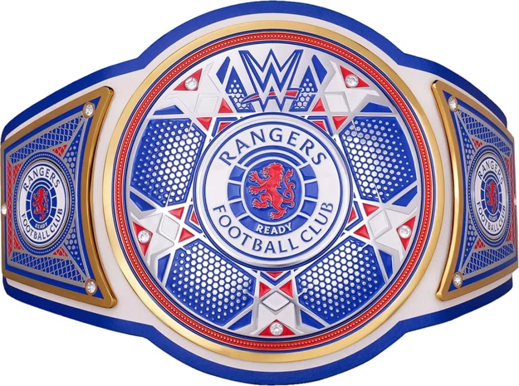 Replica championship title belt finished to display standard, plate by plate.